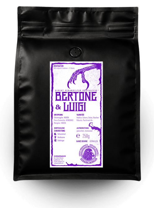 bertone_product Kaffeesorte Pechschwarz. Produktverpackung